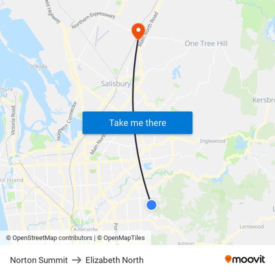 Norton Summit to Elizabeth North map