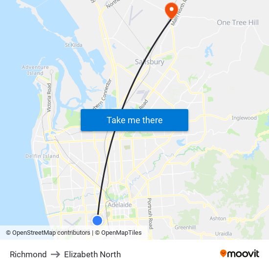 Richmond to Elizabeth North map