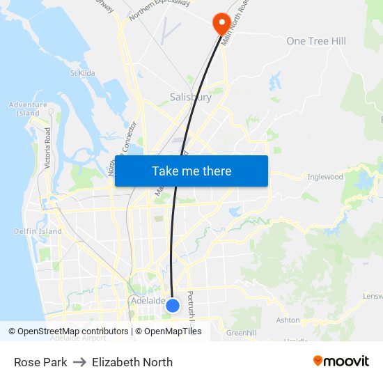 Rose Park to Elizabeth North map