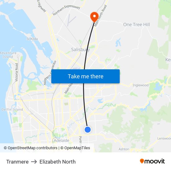Tranmere to Elizabeth North map