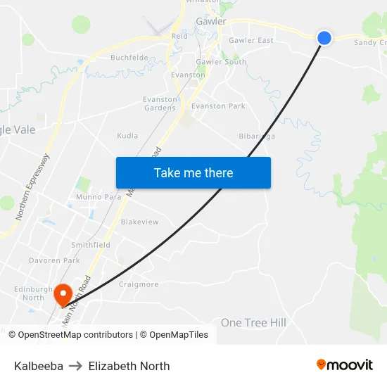 Kalbeeba to Elizabeth North map