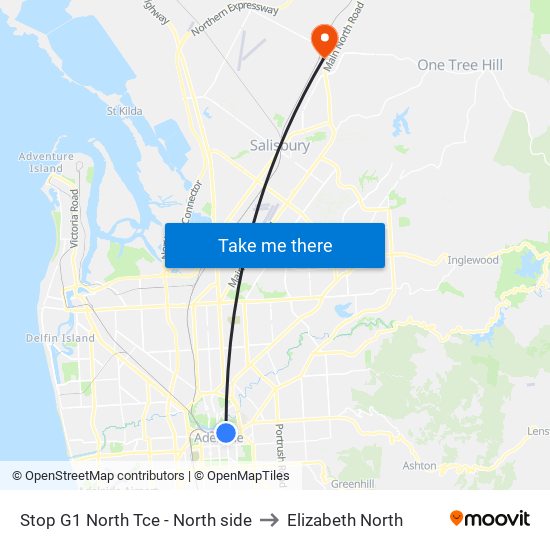 Stop G1 North Tce - North side to Elizabeth North map