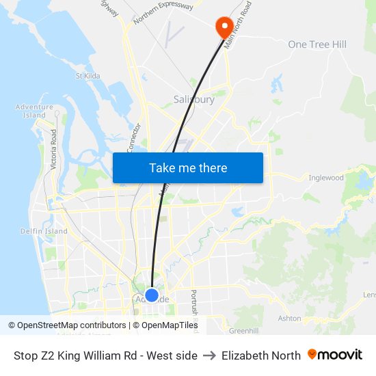 Stop Z2 King William Rd - West side to Elizabeth North map