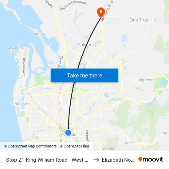 Stop Z1 King William Road - West Side to Elizabeth North map