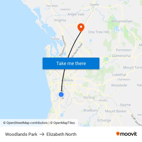 Woodlands Park to Elizabeth North map