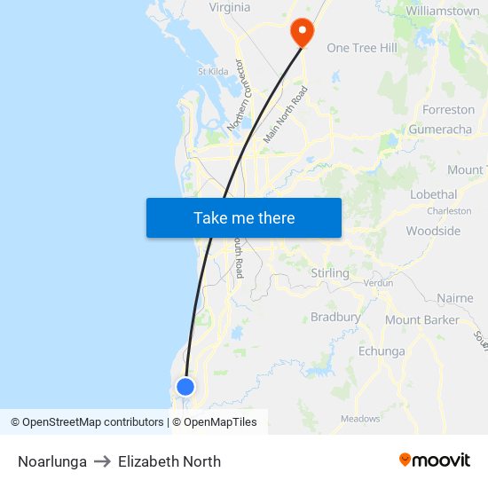 Noarlunga to Elizabeth North map