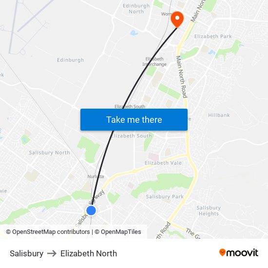 Salisbury to Elizabeth North map