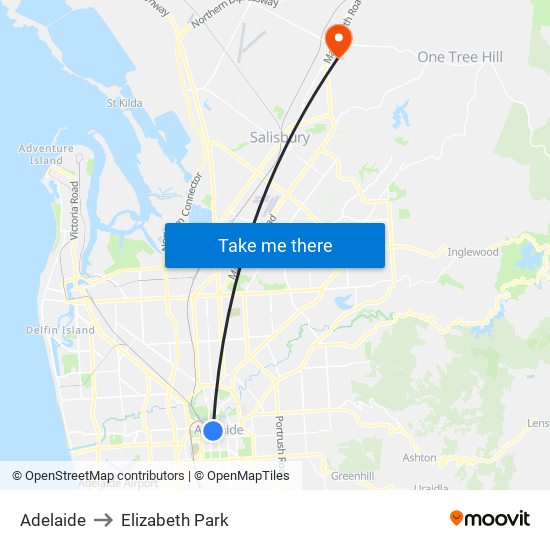 Adelaide to Elizabeth Park map
