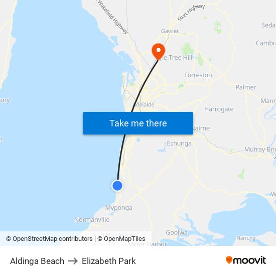 Aldinga Beach to Elizabeth Park map