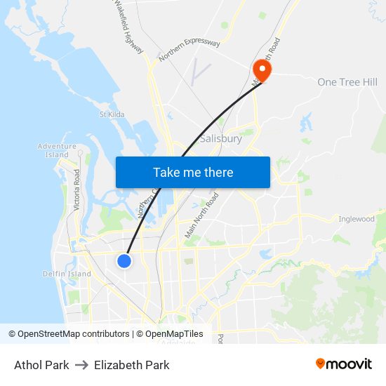 Athol Park to Elizabeth Park map