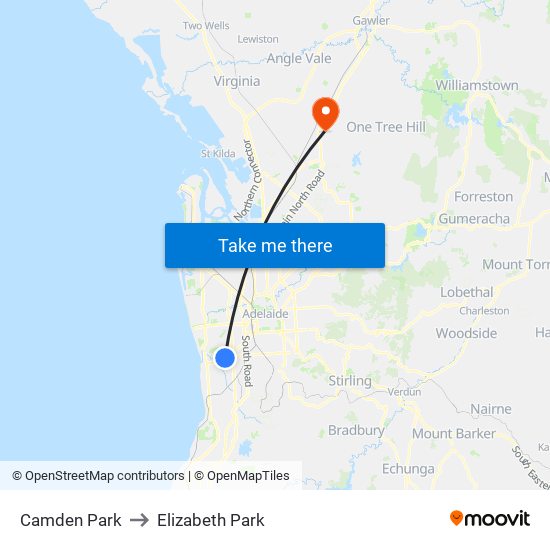 Camden Park to Elizabeth Park map