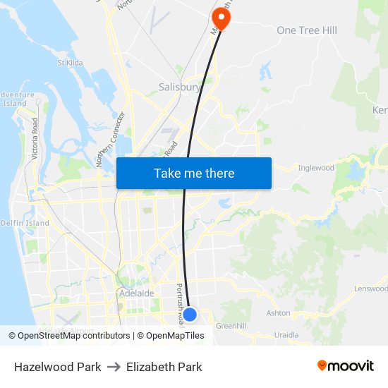 Hazelwood Park to Elizabeth Park map