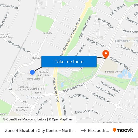 Zone B Elizabeth City Centre - North West side to Elizabeth Park map