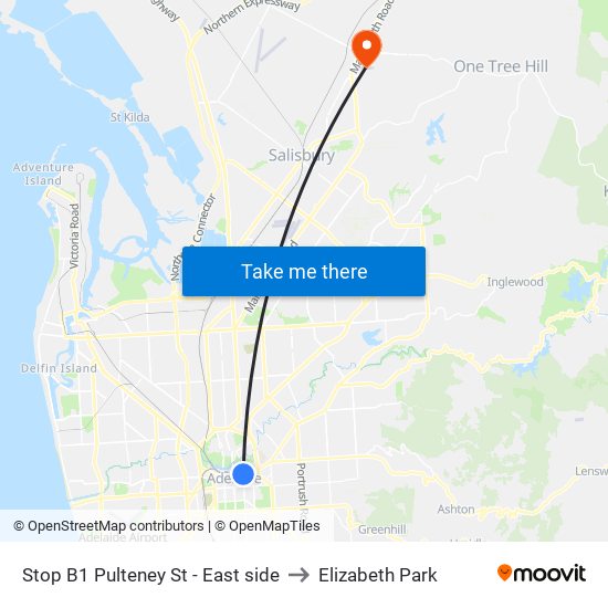 Stop B1 Pulteney St - East side to Elizabeth Park map