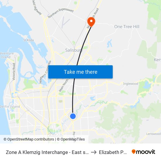 Zone A Klemzig Interchange - East side to Elizabeth Park map