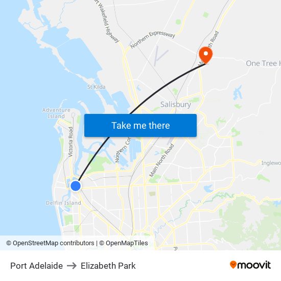 Port Adelaide to Elizabeth Park map