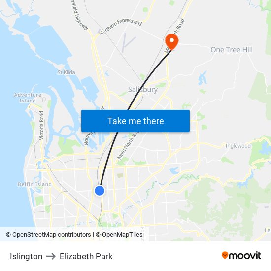 Islington to Elizabeth Park map