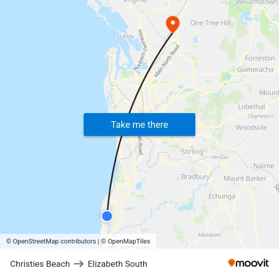 Christies Beach to Elizabeth South map