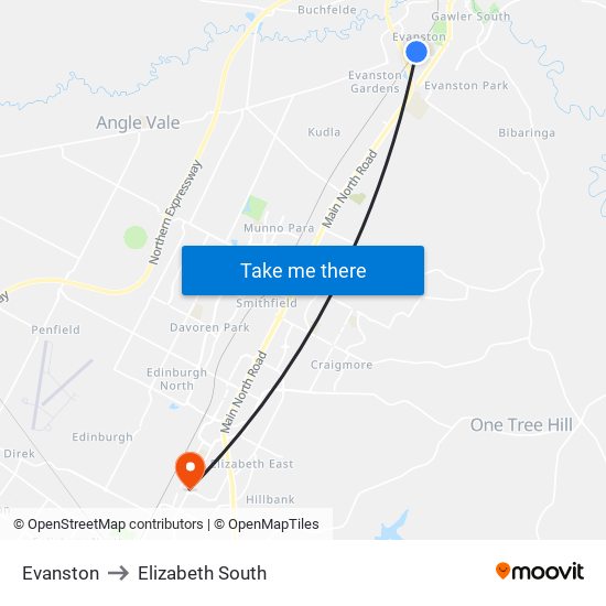 Evanston to Elizabeth South map