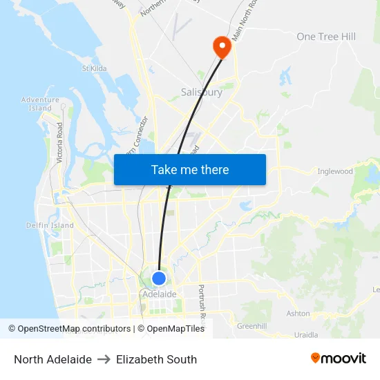 North Adelaide to Elizabeth South map
