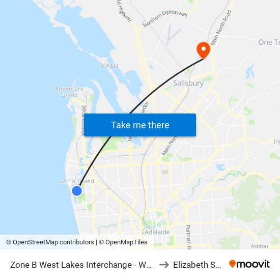 Zone B West Lakes Interchange - West side to Elizabeth South map