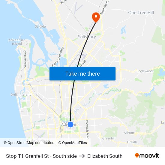 Stop T1 Grenfell St - South side to Elizabeth South map