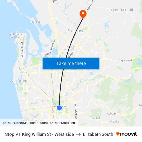 Stop V1 King William St - West side to Elizabeth South map