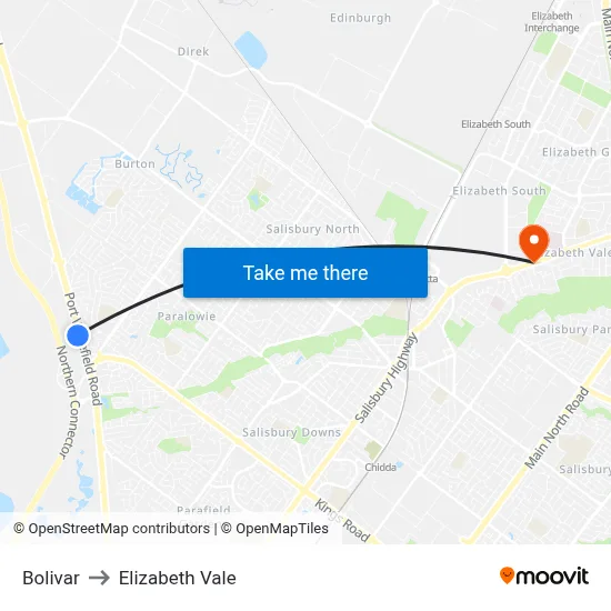 Bolivar to Elizabeth Vale map