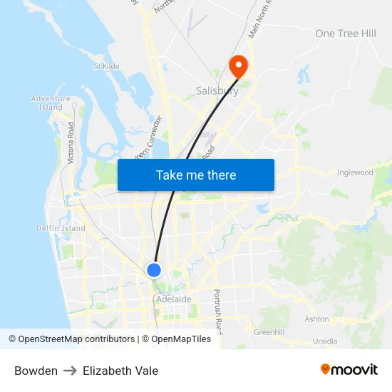 Bowden to Elizabeth Vale map