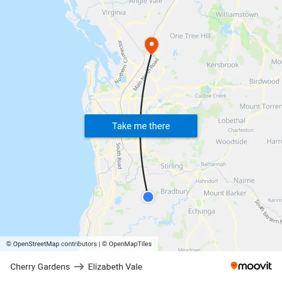 Cherry Gardens to Elizabeth Vale map