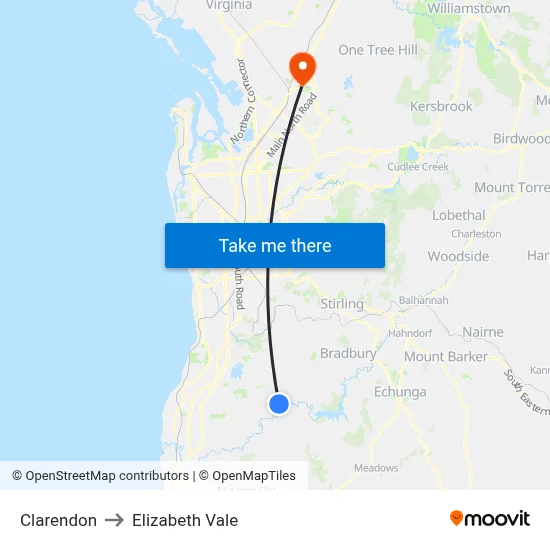 Clarendon to Elizabeth Vale map