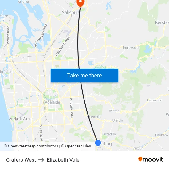 Crafers West to Elizabeth Vale map