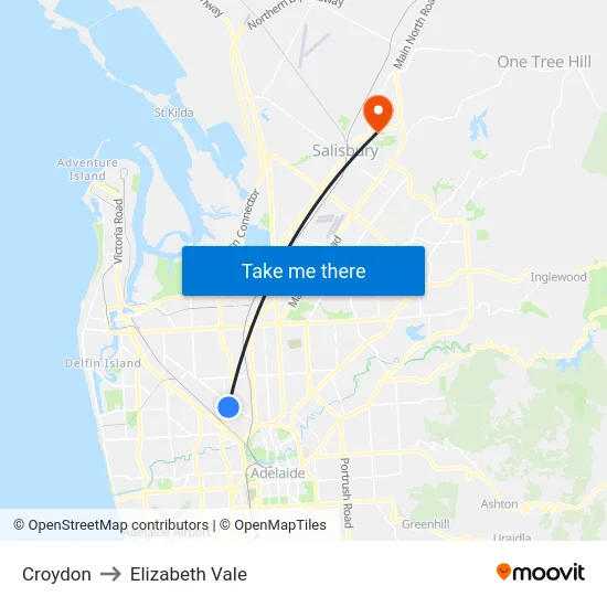 Croydon to Elizabeth Vale map