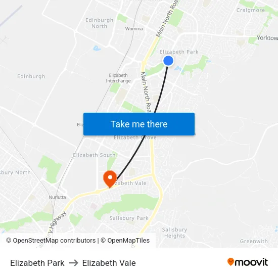 Elizabeth Park to Elizabeth Vale map