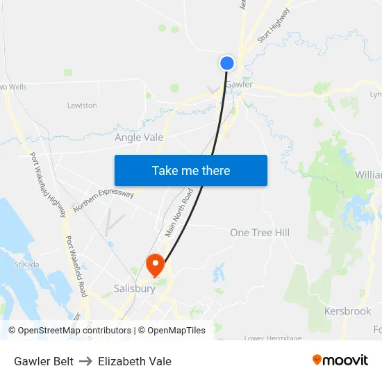 Gawler Belt to Elizabeth Vale map
