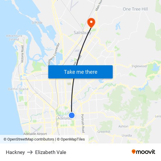 Hackney to Elizabeth Vale map