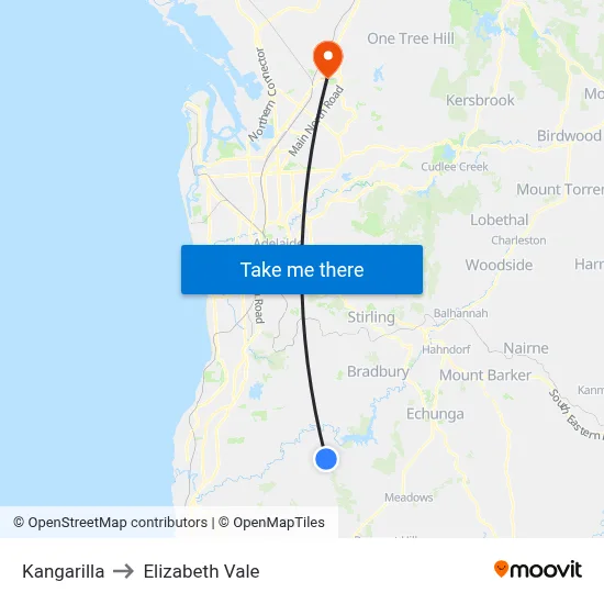 Kangarilla to Elizabeth Vale map