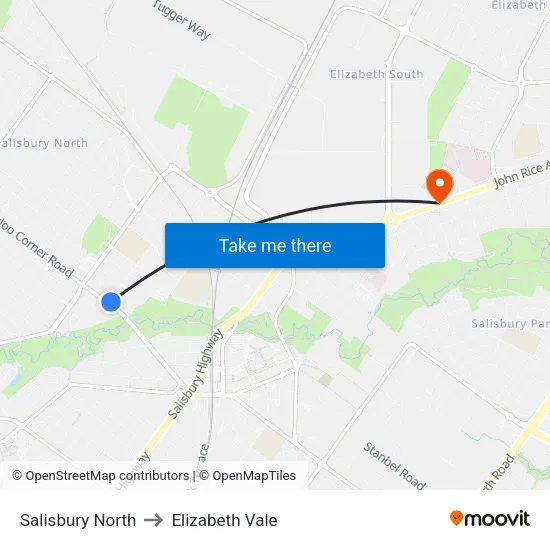 Salisbury North to Elizabeth Vale map