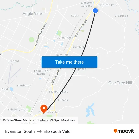 Evanston South to Elizabeth Vale map