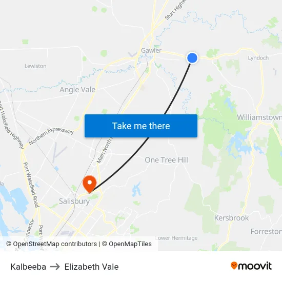 Kalbeeba to Elizabeth Vale map
