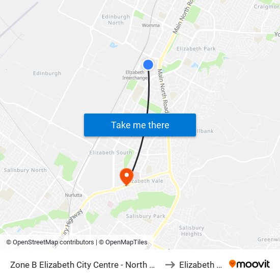 Zone B Elizabeth City Centre - North West side to Elizabeth Vale map