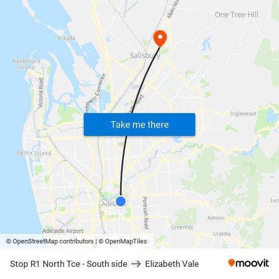 Stop R1 North Tce - South side to Elizabeth Vale map