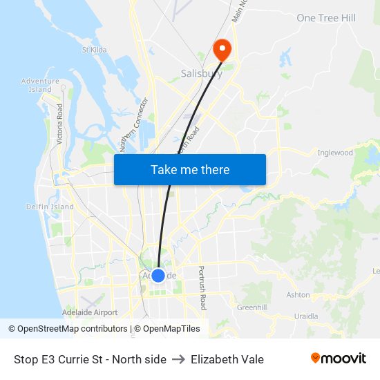 Stop E3 Currie St - North side to Elizabeth Vale map