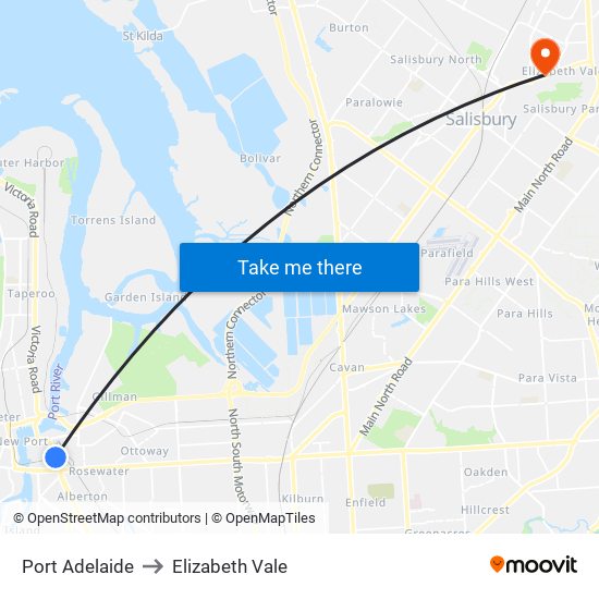 Port Adelaide to Elizabeth Vale map