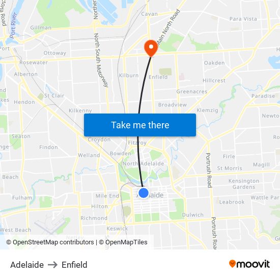 Adelaide to Enfield map