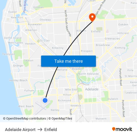 Adelaide Airport to Enfield map