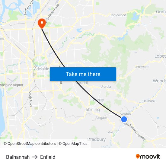 Balhannah to Enfield map