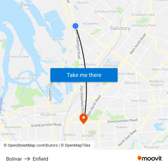 Bolivar to Enfield map