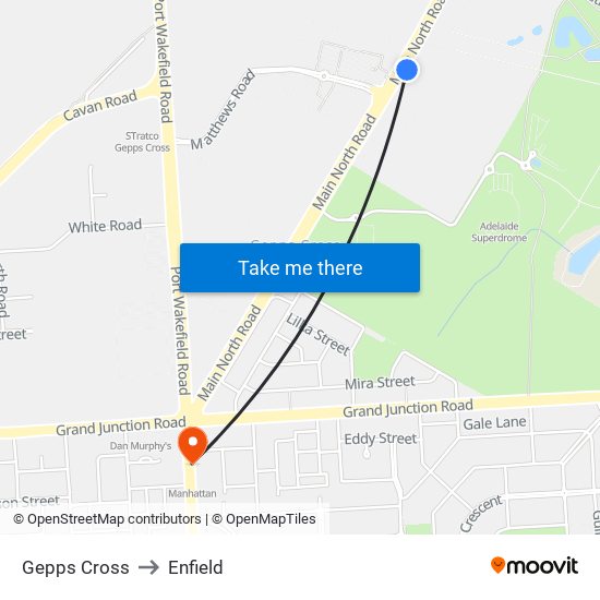 Gepps Cross to Enfield map