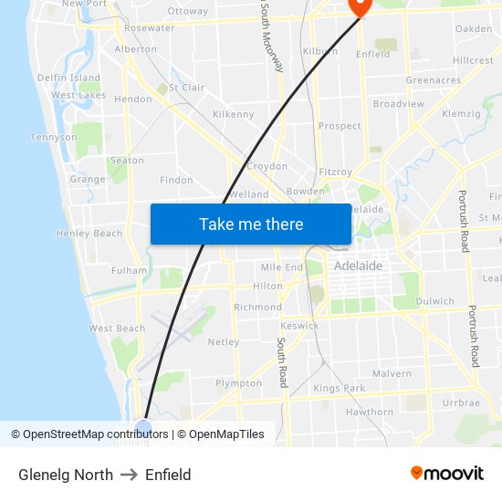 Glenelg North to Enfield map